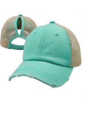 〽️Women Turquoise High Ponytail Baseball Cap Trucker Bad Hair Day Adjustable